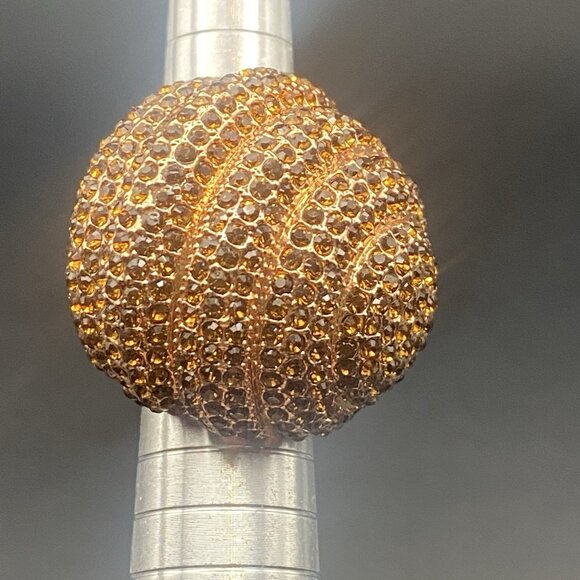 Champagne Crystal Rose Gold Tone Dome Ring Sz 5 Cocktail Statement Spiral Pave - Picture 9 of 13